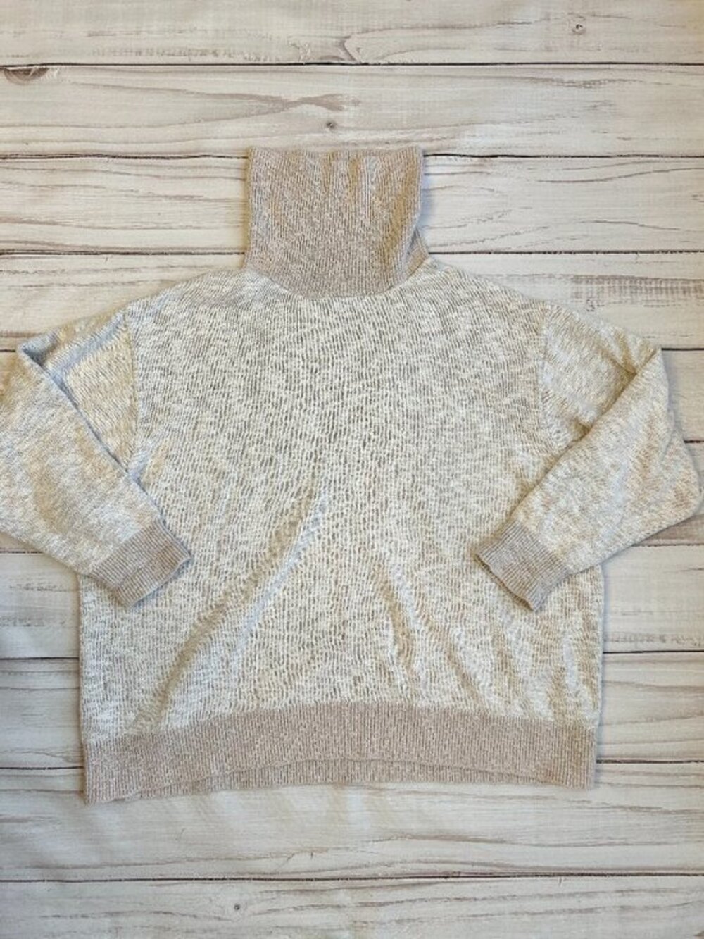 L.L. Bean Signature Cotton Linen Ragg Turtleneck Sweater in Oatmeal Size XL
